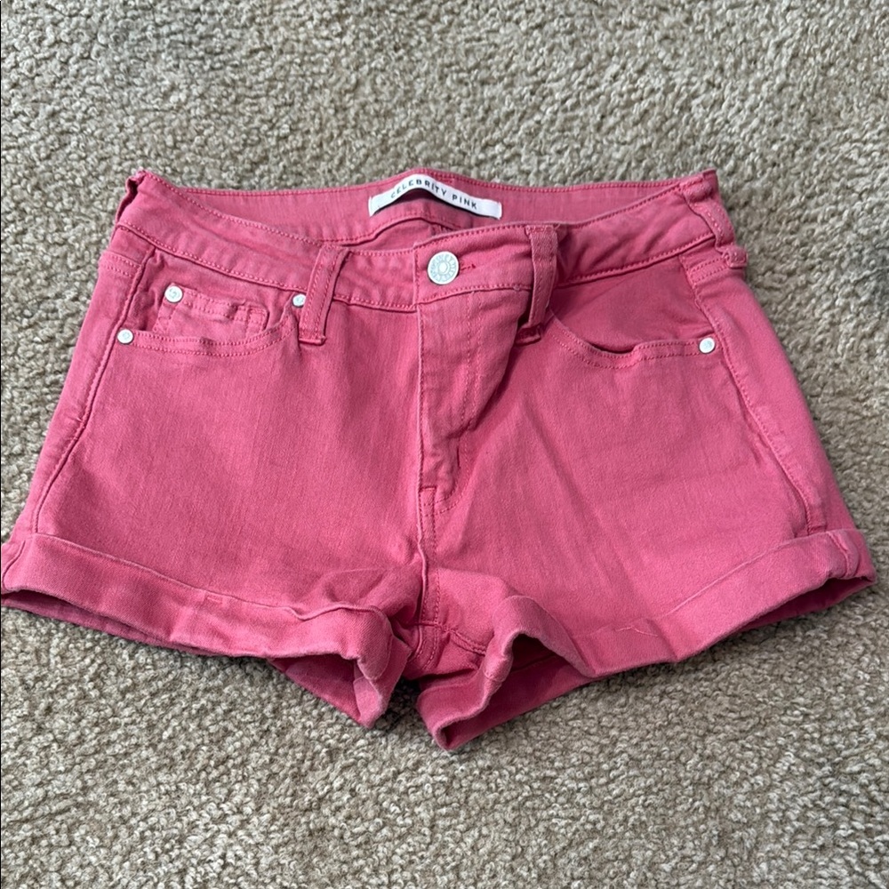 Celebrity Pink Jean Shorts Vibrant Pink Cuffed Hem